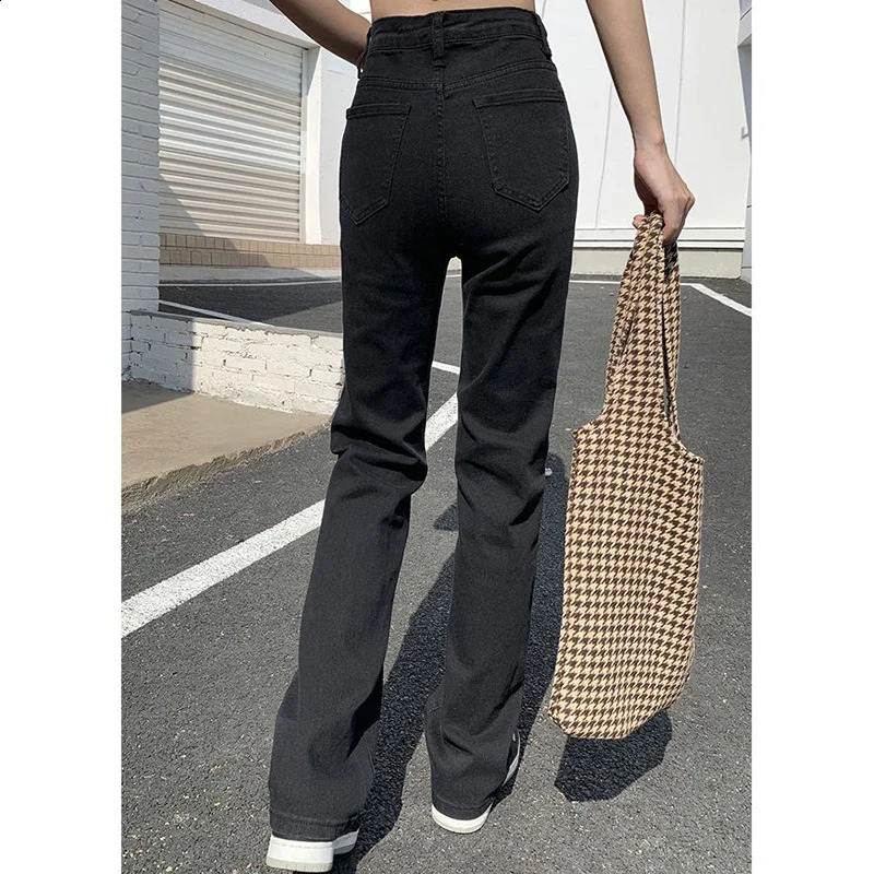 Woman Korean High Waist Streetwear Straight Leg Jeans Girls Y2k Clothes Pants Female Fashion Black Baggy Harajuku Denim Trousers 250115m