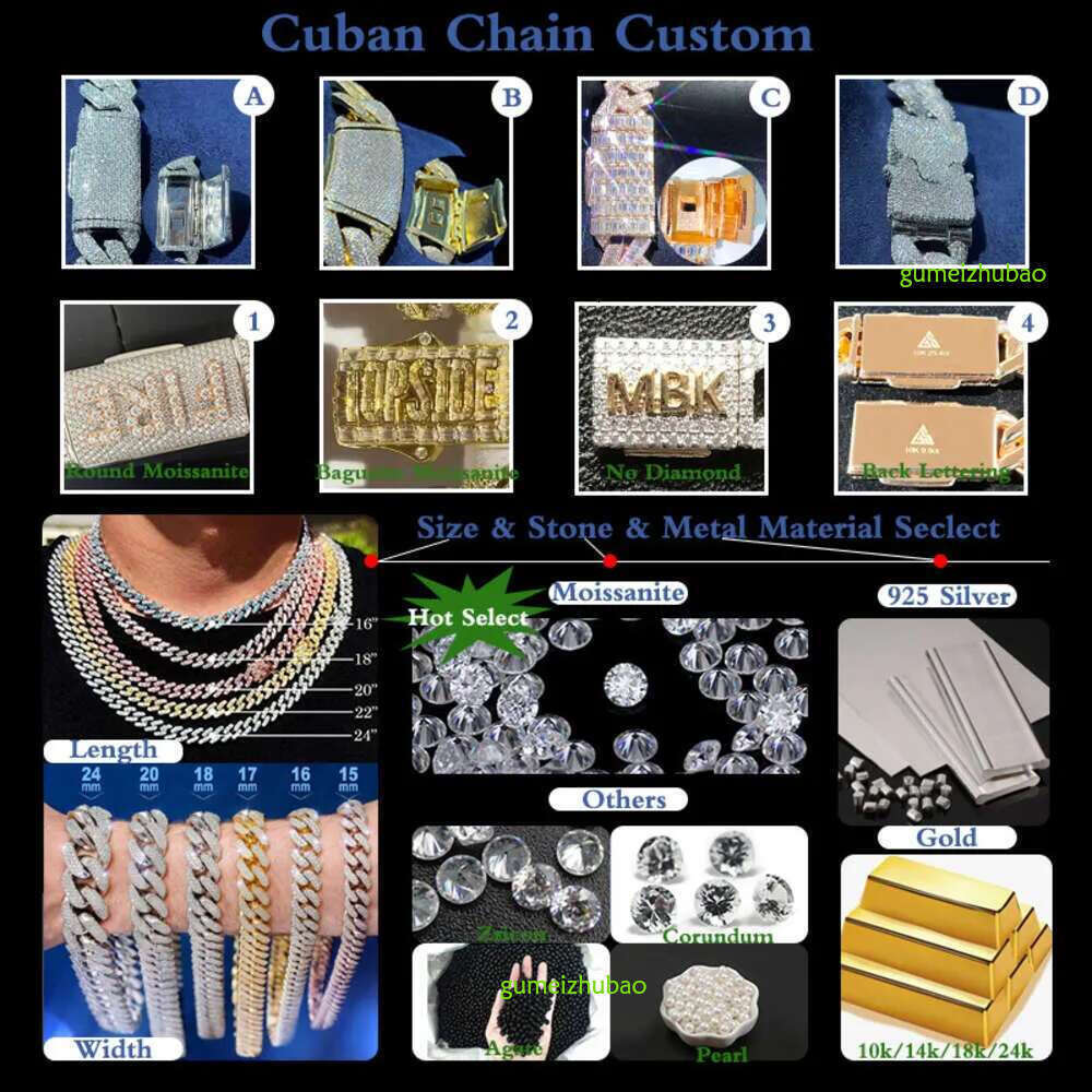 Lifeng Jewelry 30mm Width Vvs Moissanite k Baguette Dia Sterg Sier Cuban White Gold Necklace Custom Chain