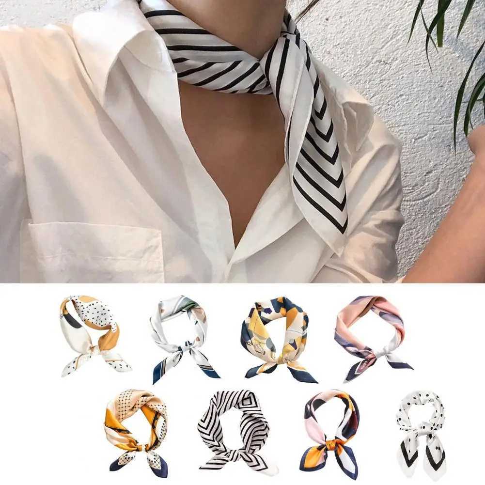 Marca Di Lussuosa Seta Quadrata Per Sciarpa A Quadri Da Donna In Raso Cravatta Per Capelli In Raso Cravatta Morbida Shl Wr Headkerchief Femmina Band-image