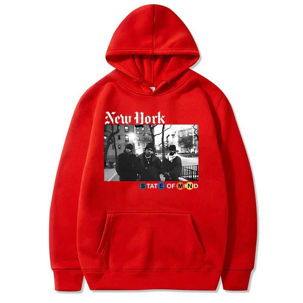 Rapper Nas N.Y. State of Mind Graphic Print Hoodie Men Hip Hop Fashion Vintage Hoodies Clothing Male Casual Oversized Sweatshirt X250125