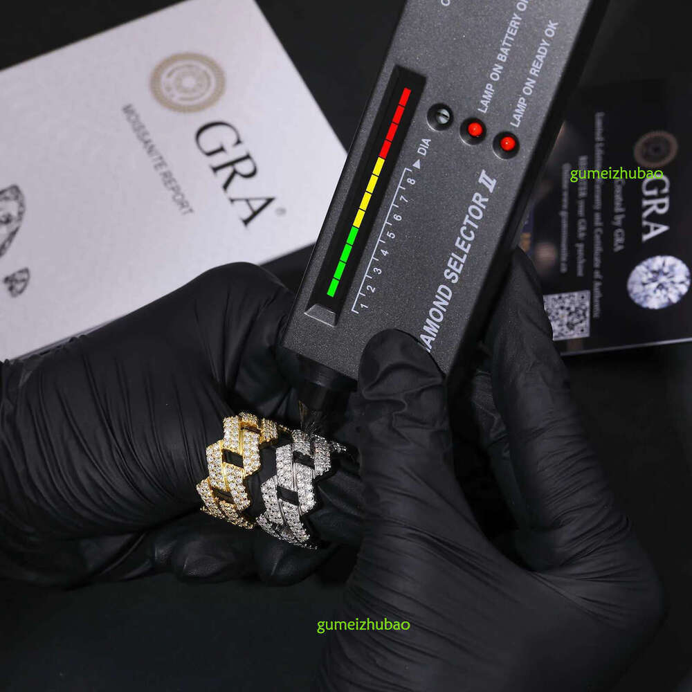 Pass Dia Tester Punk Style Cuban k Moissanite Ring Sterg Sier Shiny Rings Men