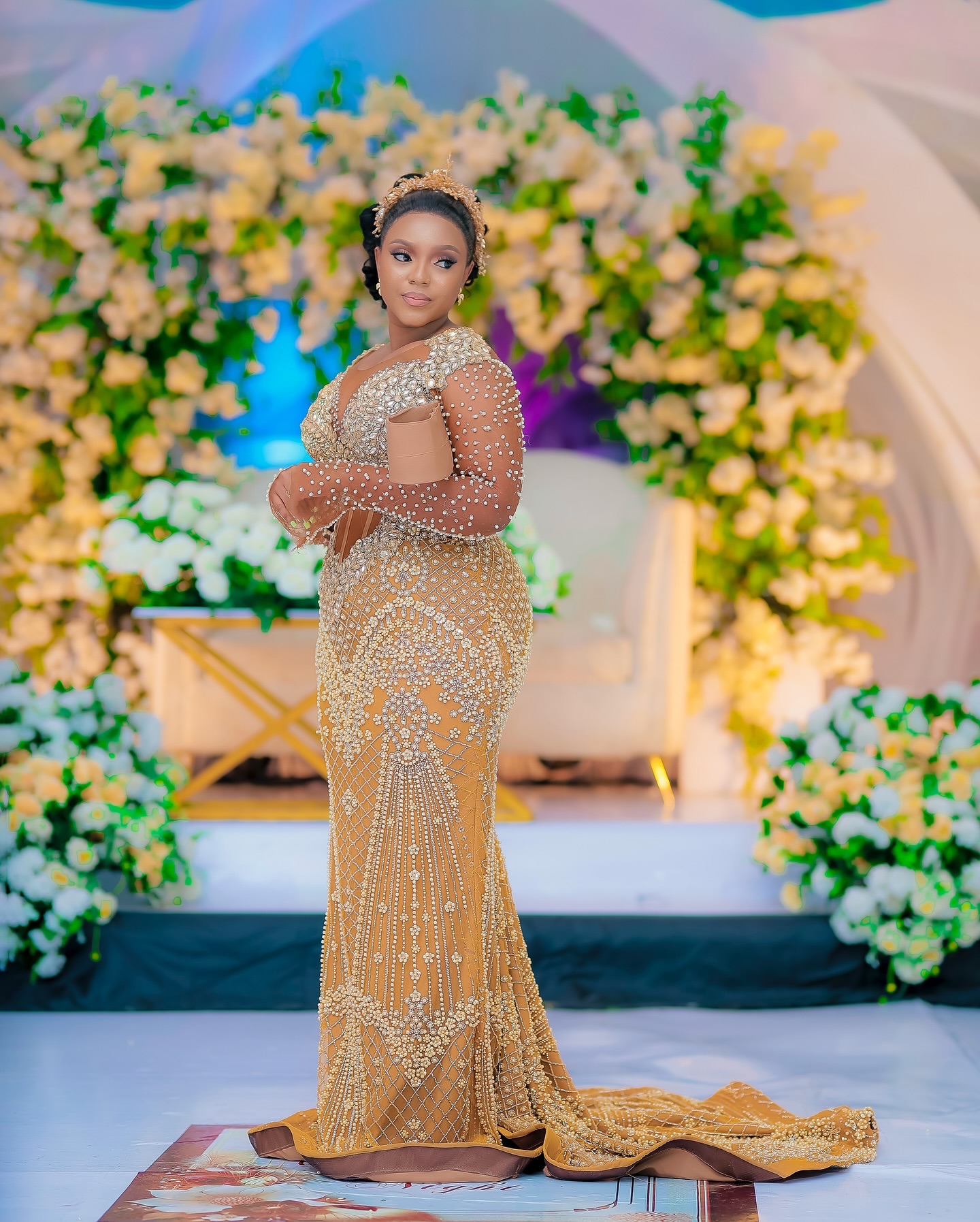 Aso Ebi Gold Mermaid Prom Dresses 2025 Illusion Crystals Lace Beaded Evening Formal Party Second Birthday Engagement Gowns Plus Size Dress For Special