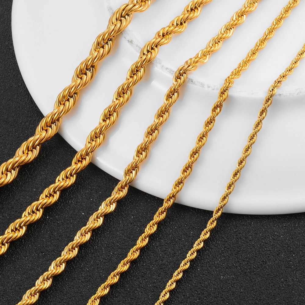 Width 2/3/4/5/6mm 316L Stainless Steel Gold Color Twisted Rope Chain Necklace For Mens and Womens Jewelry wholesaleXJ250121