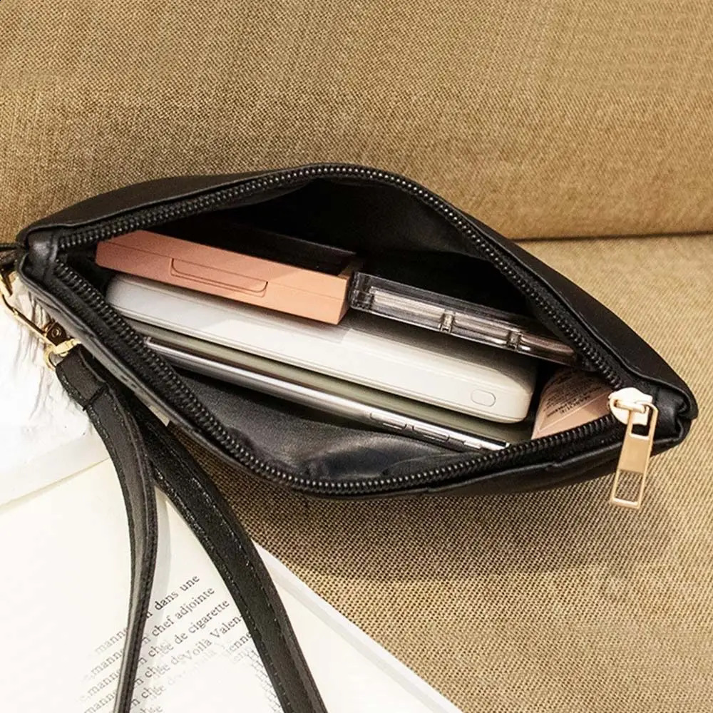 Women Stylish Leather Wristlet Bag Portable Envelope Clutch Wallet Small Purse Traveling Backpack Shopping Accessories 250317
