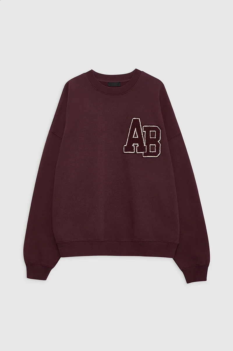 24 winter North American niche AB hand cranked special y fleece wine red loose womens round neck sweatshirt 250121