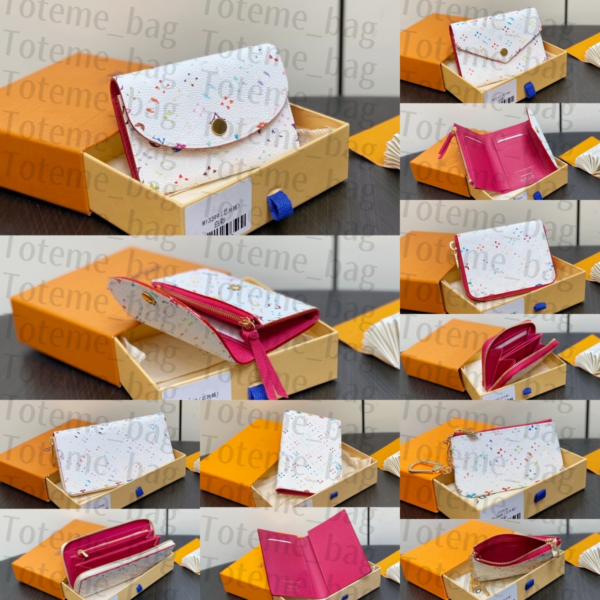 DHgate takashi murakami wallet Designer purse Womens Mens card holder Leather Colorful Luxury zippy wallets keychain id Business cardholder coin pouch key holder