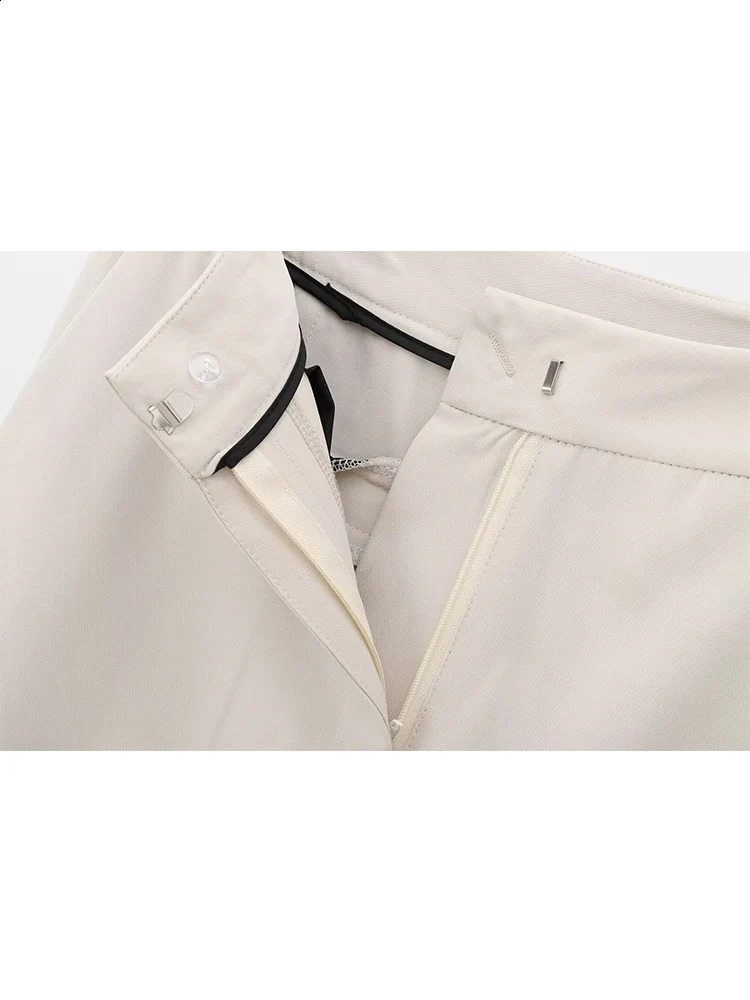 TRAF Fashion Beige Women Pant Suit Set Office Ladies Business Work Wear Single Breasted Blazer Jacket Chic Straight Leg Pants 250114Z