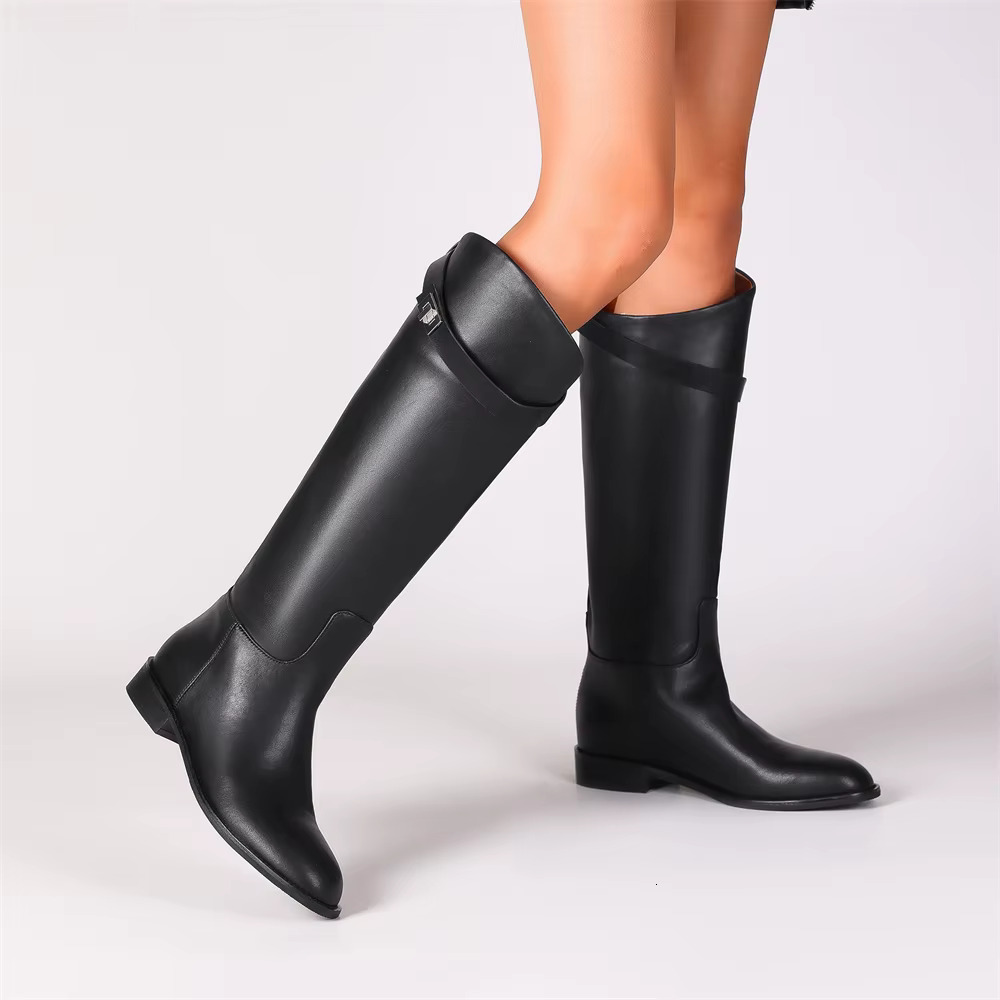 FEDONAS Ins Fashion Women Knee Genuine Leather Thick Heels Long Motorcycle Female High Warm Knight Boots