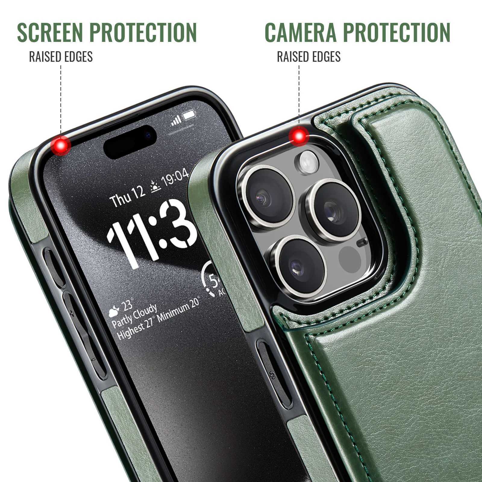 for iPhone 15 14 Plus 13 12 11 Pro Max Wallet Case With Card Holder PU Leather Kickstand Card Slots Case Double Magnetic Clasp X250125
