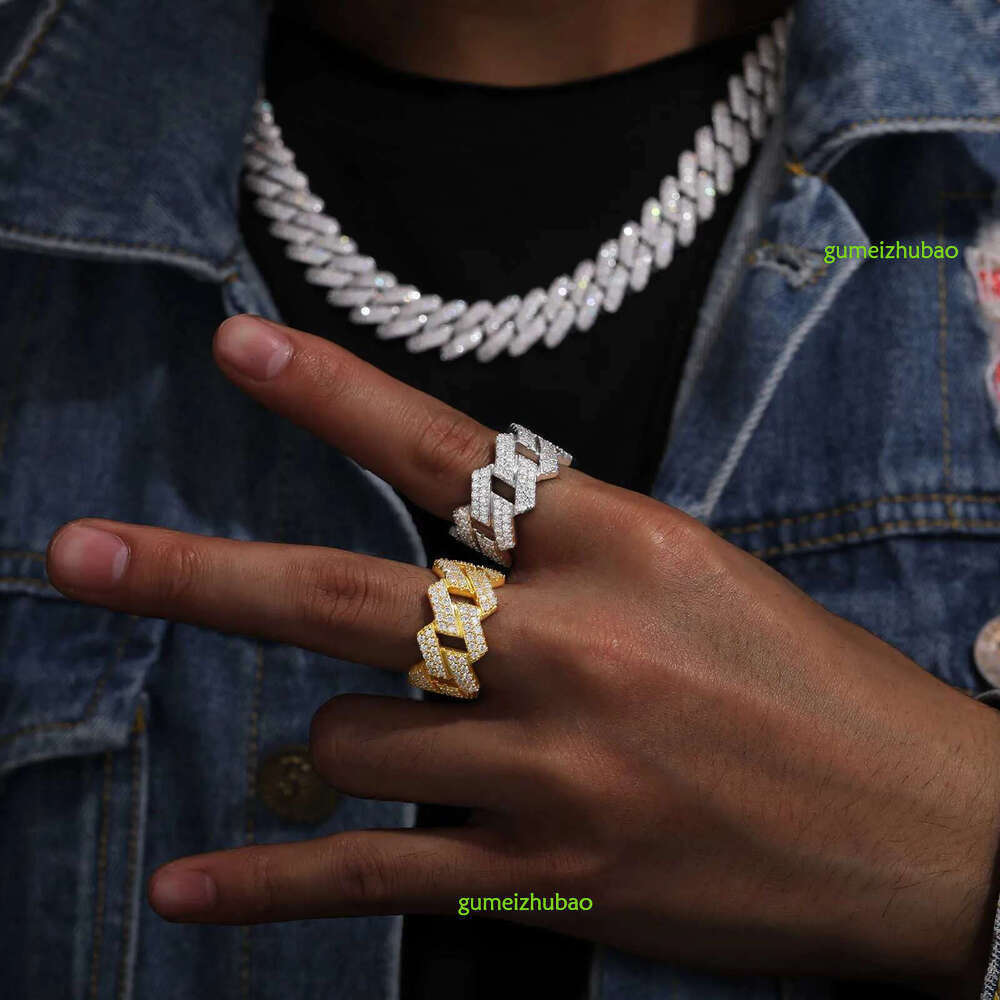 Pass Dia Tester Punk Style Cuban k Moissanite Ring Sterg Sier Shiny Rings Men