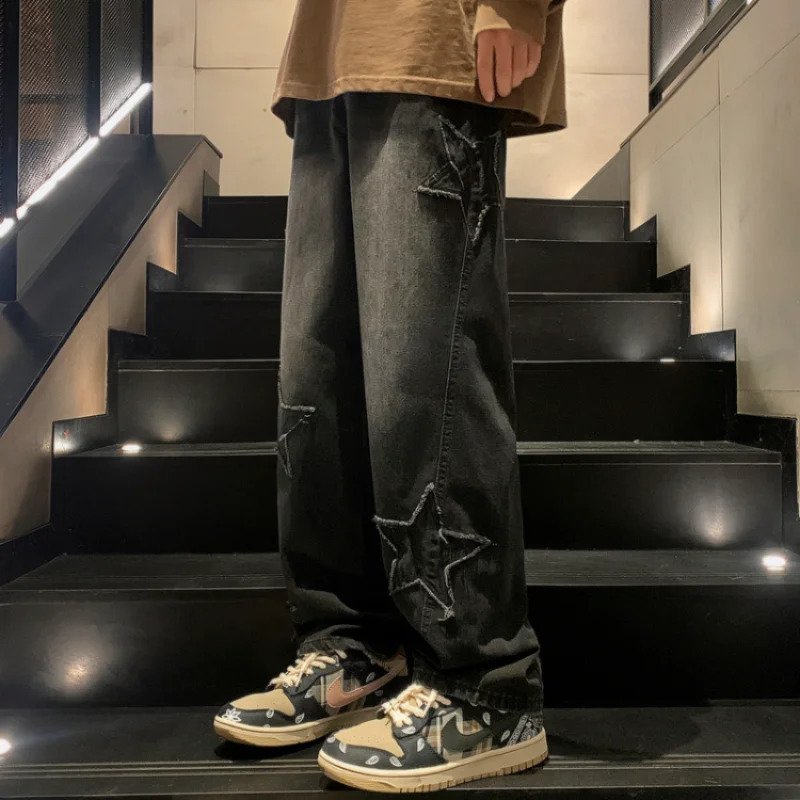 Y2K Vintage Women Jeans Streetwear Oversize Star Aesthetic Straight Trousers Wide Leg Grunge Denim Pants Men Clothes Korean Pants 250122