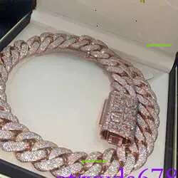 Sier Necklace Rose Gold 24mm Vvs Moissanite Heavy Duty Miami Cuban Chain Hip Hop Street Punk Men Women Jewelry