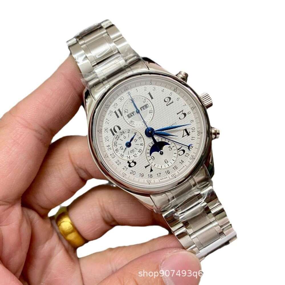 Master Craftsman Moon Phase Eight Needle Multifunctional Chronometer for Men, Fully Automatic Mechanical Hollow out