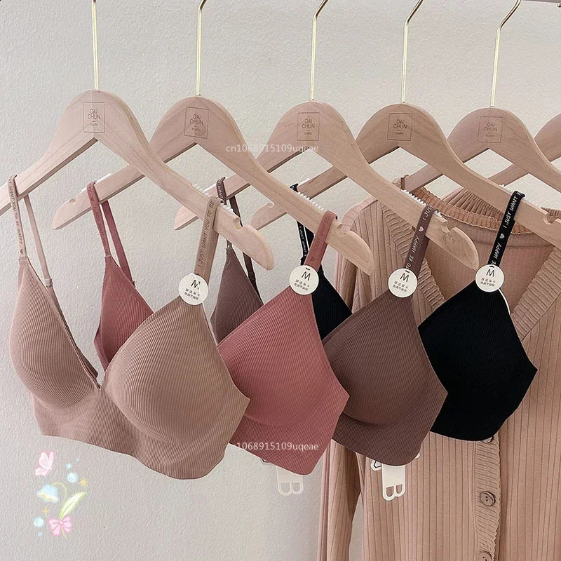 Sexy Seamless Bras for Women Wireless Underwear Push Up Deep V Bralette Invisible Letter Strap Bra Lingerie 250122