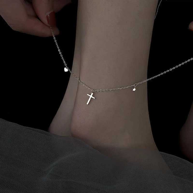 Monkton 925 Sterling Silver Summer Cross Infinite Drop Design Feet Chain Anklets For Women ankle bracelet Simple JewelryXJ250121