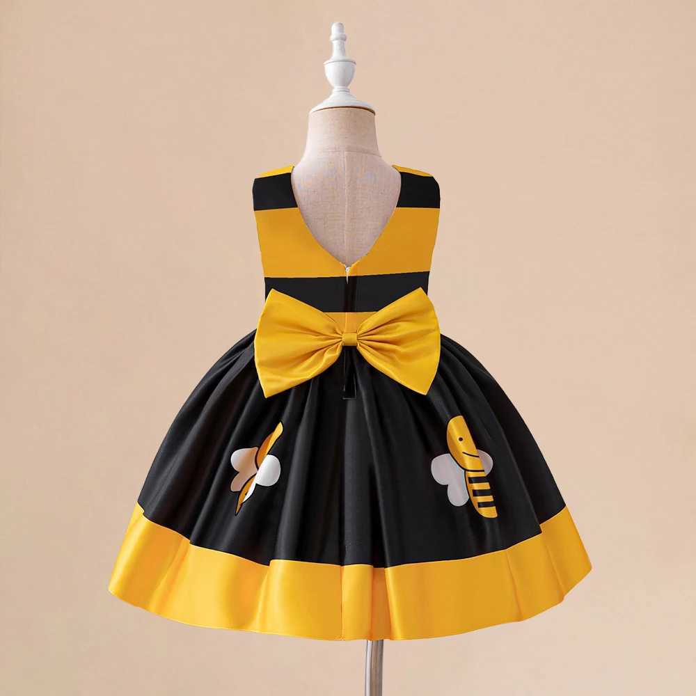 Yellow Bee Tutu ParTY Dress for Baby Girl Kids Bee Stripe Summer Casual Dress CHIldren Bow Daily Holiday Dress Girls Wear X250220