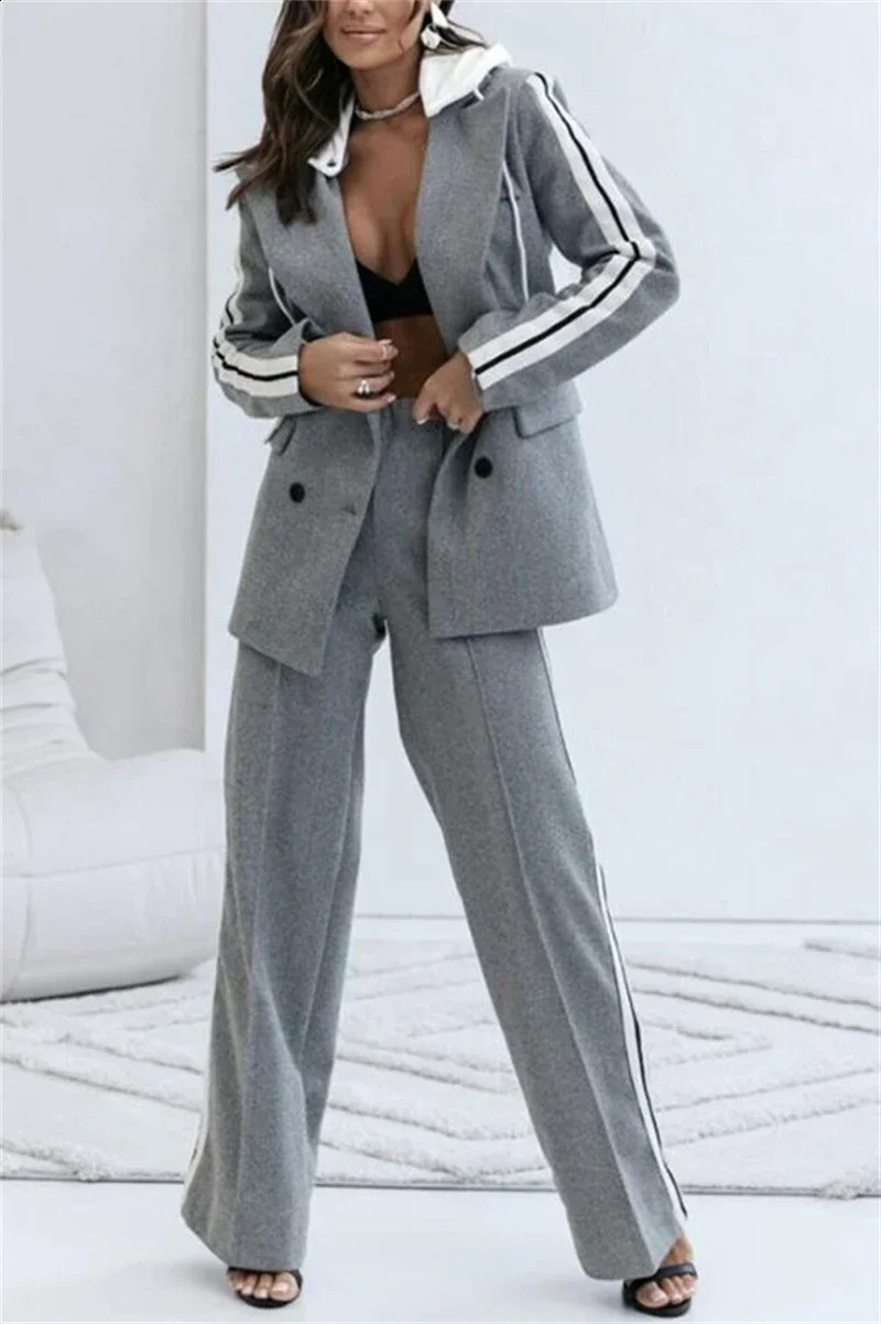 Streetwear 2 Piece Sets Women Outfit Winter Fall Clothes Hooded Blazer Coat Top and Pants Two Blazers Suit 250120