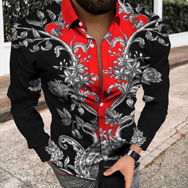 2024 Mens Shirt Floral Pattern 3D Printed Shirt Lapel Long Sleeve Costume Prom Party Dress 11 Colors Designer Casual S-5XLXJ250121
