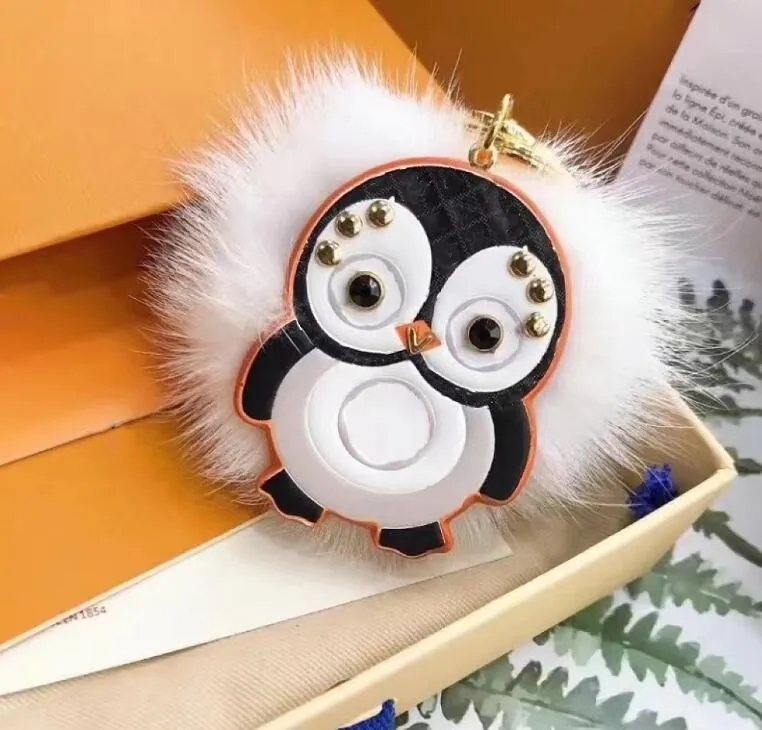 Plush Ball Animal designer keychain Wallet Keyring Cartoon Car Penguin Letter Fox keychains Women Handbag Pendant Accessories Unisex Leather Alloy key chain charm