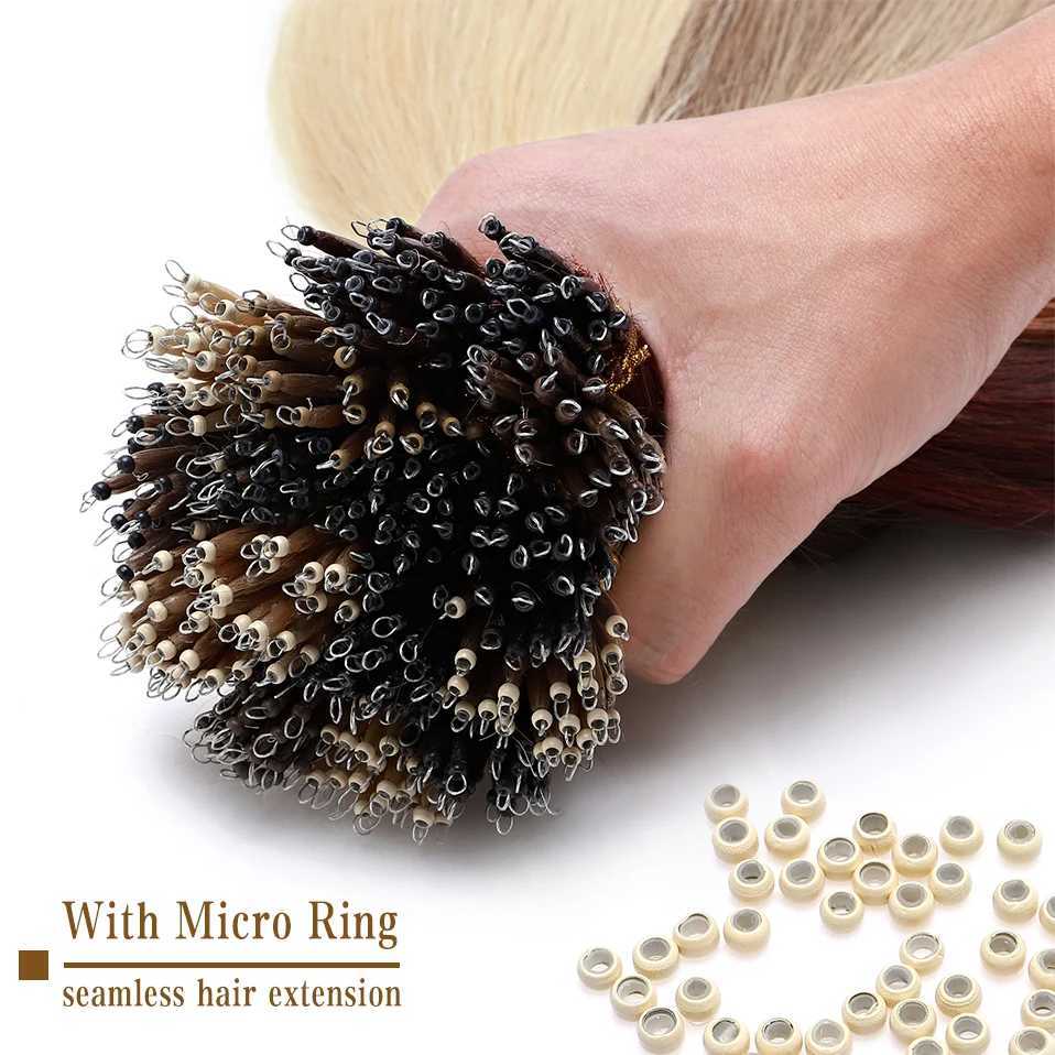 S-noilte 50 pieces/straight nano ring micro connection human hair extension 22 inches straight natural golden hair microbead ring pre bonded W250113