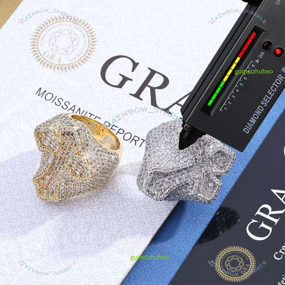 Hip hop explosion S sier Moissanite cross personality jewelry trend men's ring
