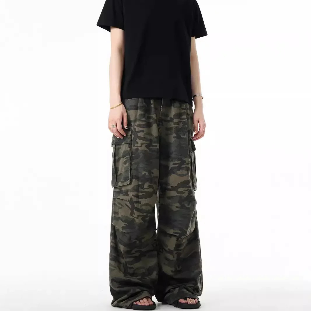 American Style Vintage Camouflage Cargo Pants Loose Fit Casual Multipocket Washing Pants Trendy Ins For Men And Women 250122
