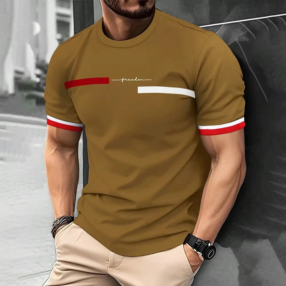 Fashion Summer 3D Stripe Letter Print Mens T Shirt Hip Hop Trend Harajuku Streetwear Casual Oneck Oversized Tshirts Men Tops 250121