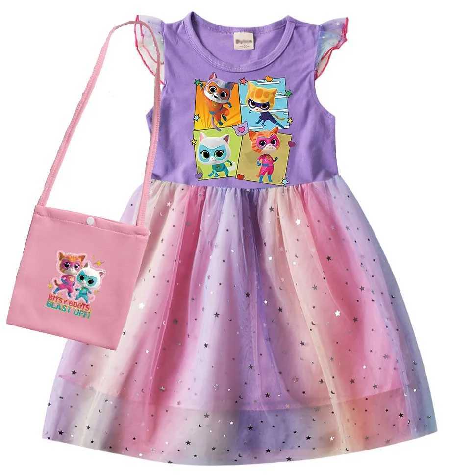 kids SuperKitties Costume kids Cosplay Super Kitties clothes for Girls Flying Sleeves A-Line Dress with Bag and Headband X250125