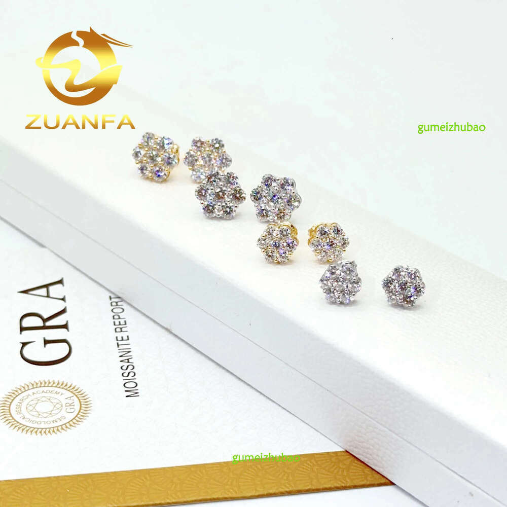 Pass Dia Tester Classic wer cluster Stud Earrings Sterg Sier Moissanite Hip hop Earring for unisex