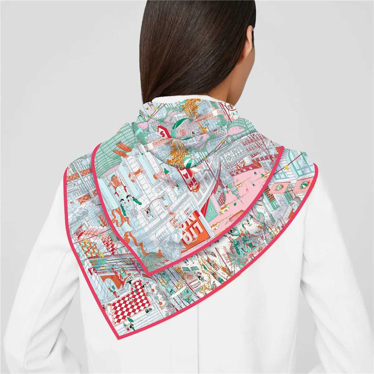 90cm Brand Square Scarf Women Fashion Twill % Silk Scarf Shl Design Hijab Bandana Foulard Neckerchief Shopping Mall Scarf W250118