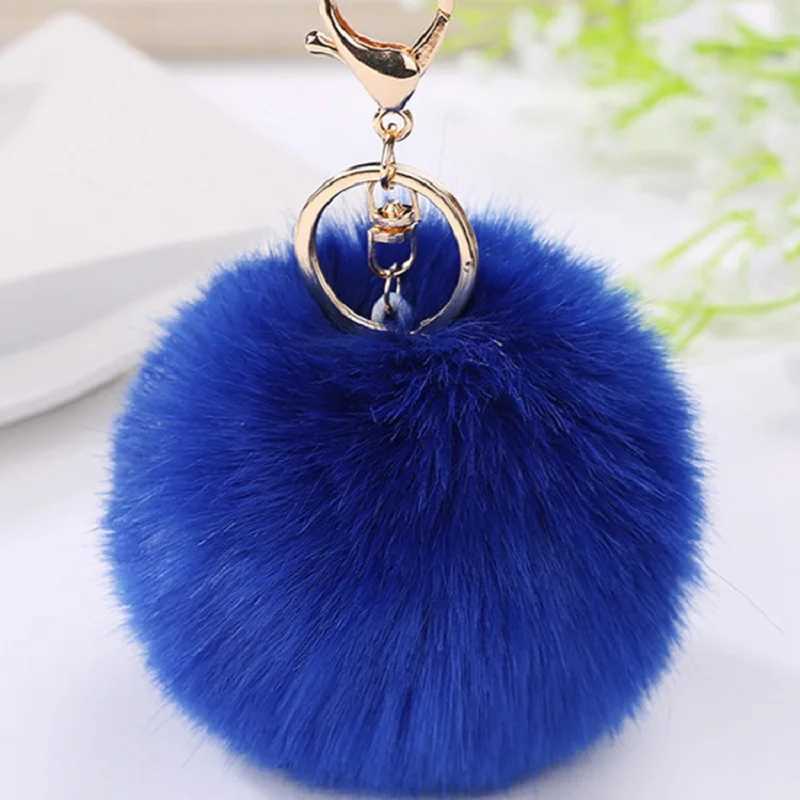 Women Car Key Pendant Faux Rabbit Fur Solid Color Keychain Girl Cute Plush Ball Bag Charm Ornament Soft KeyRing Fluffy Puff BallXJ250116