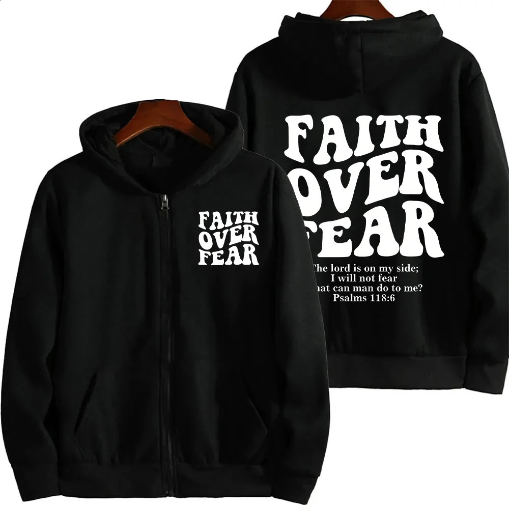 Faith Over Fear Christian Women Zip Hoodie Sweatshirt Jesus Trendy Bible Verse Aesthetic Jacket Coat 250121
