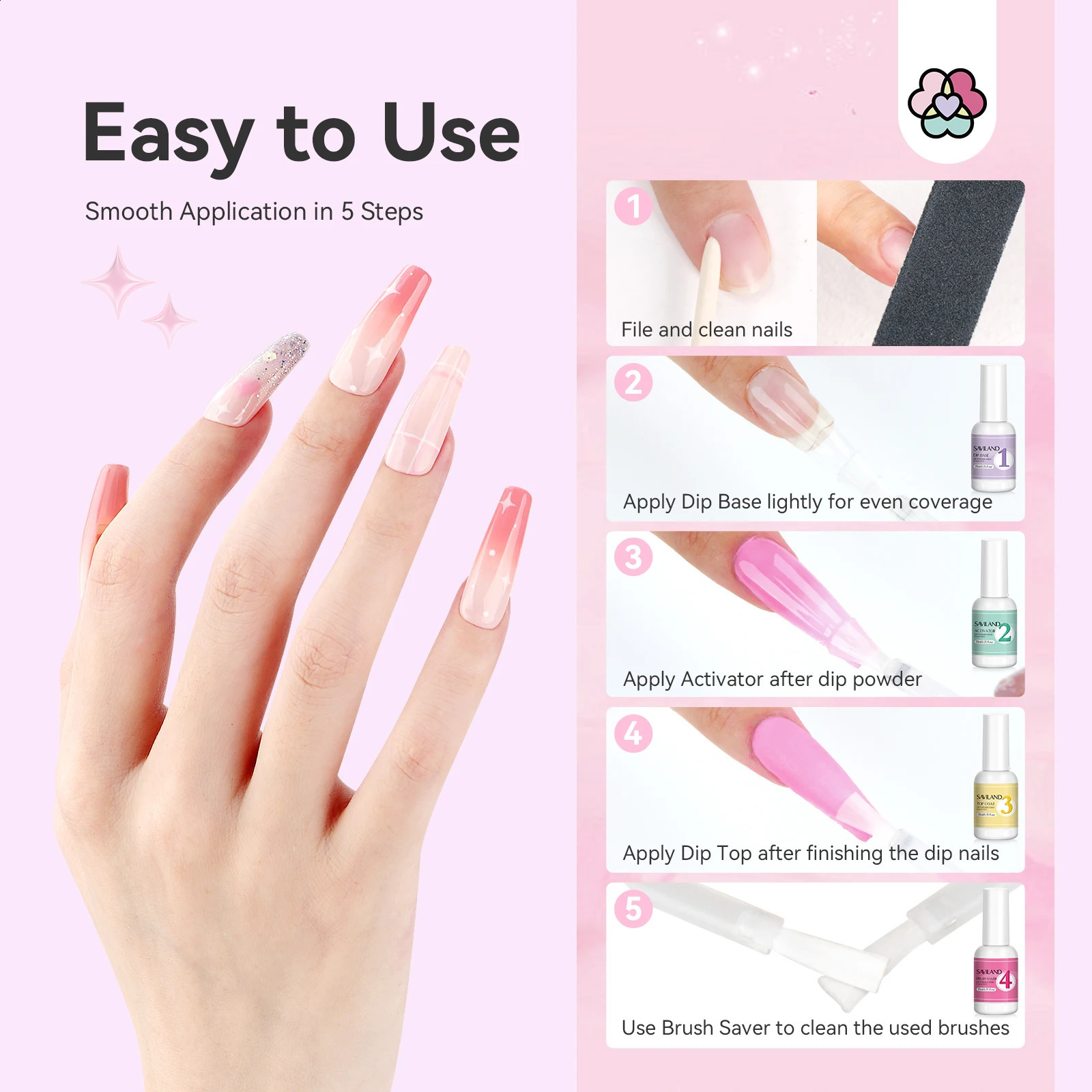 SAVILAND 15ml Dipping Powder System Liquid Set Base Top Coat Activator Brush Nail Art Natural Dry Without Lamp Cure Dip Powder 250115