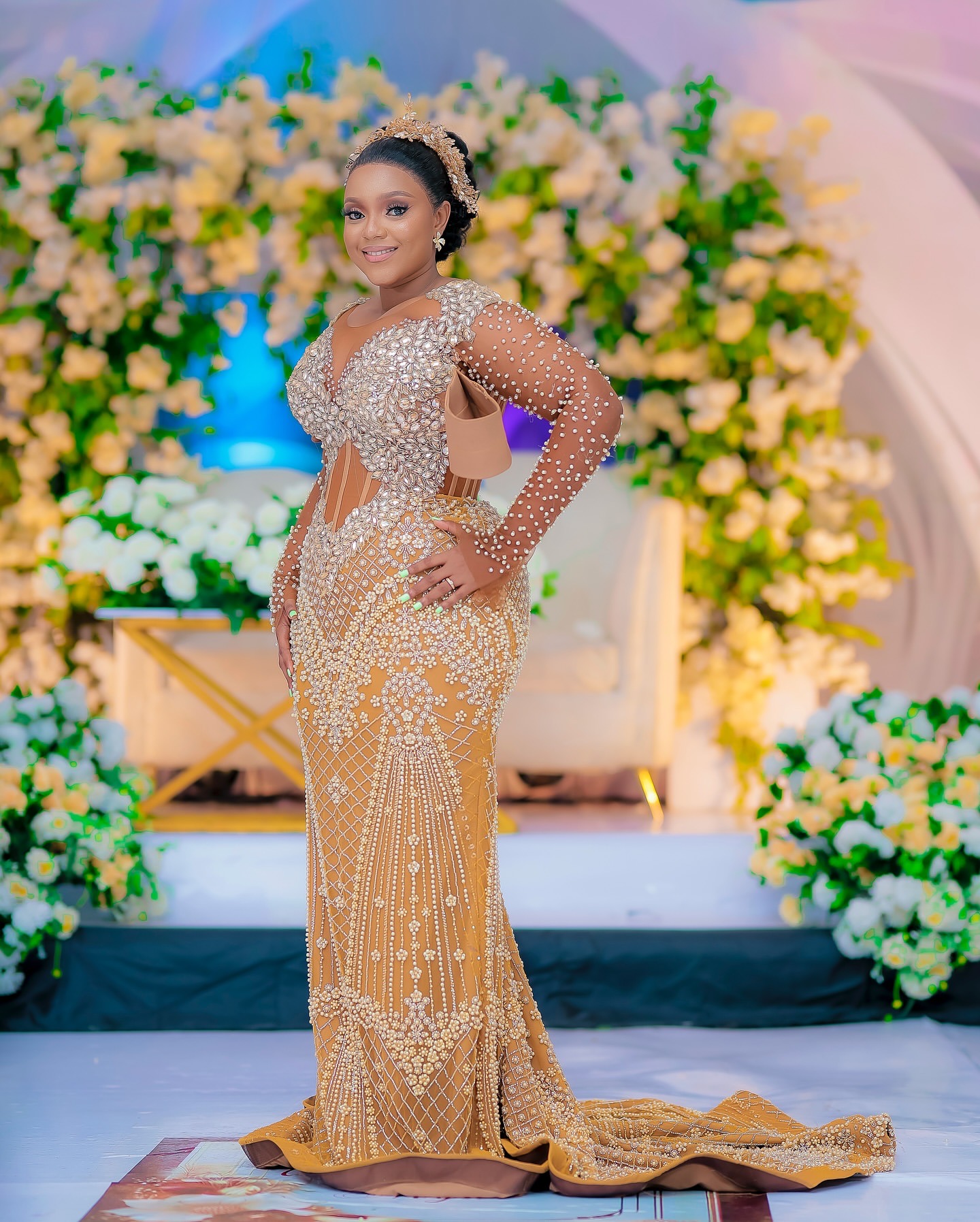 Aso Ebi Gold Mermaid Prom Dresses 2025 Illusion Crystals Lace Beaded Evening Formal Party Second Birthday Engagement Gowns Plus Size Dress For Special