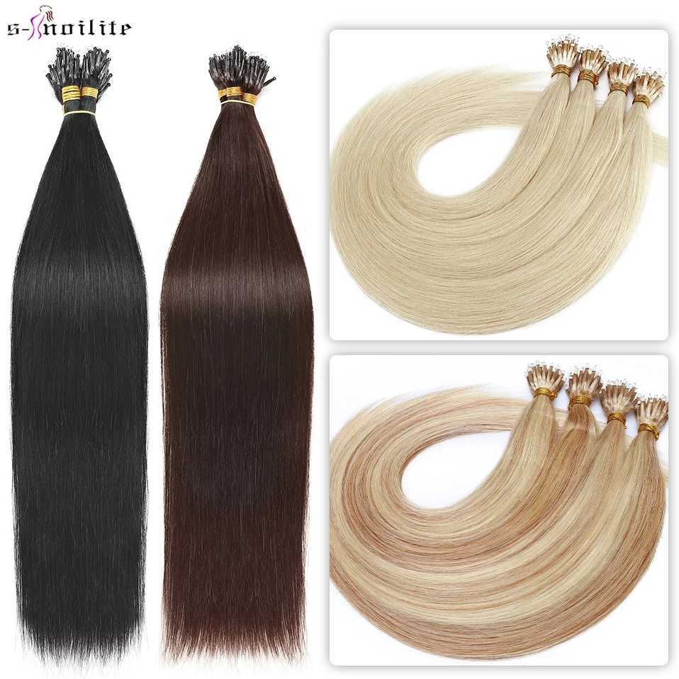 S-noilte 50 pieces/straight nano ring micro connection human hair extension 22 inches straight natural golden hair microbead ring pre bonded W250113