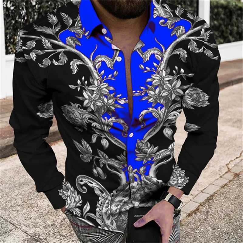 2024 Mens Shirt Floral Pattern 3D Printed Shirt Lapel Long Sleeve Costume Prom Party Dress 11 Colors Designer Casual S-5XLXJ250121