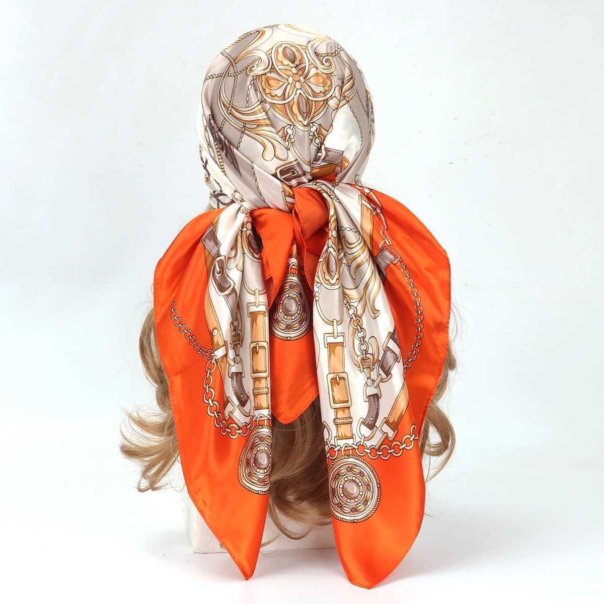 90*90cm Silk Scarf Scarftop Hears Women Seasons Hair Scarve Hijab Foulard Iuxe Bandana Femme Headscarf W250118
