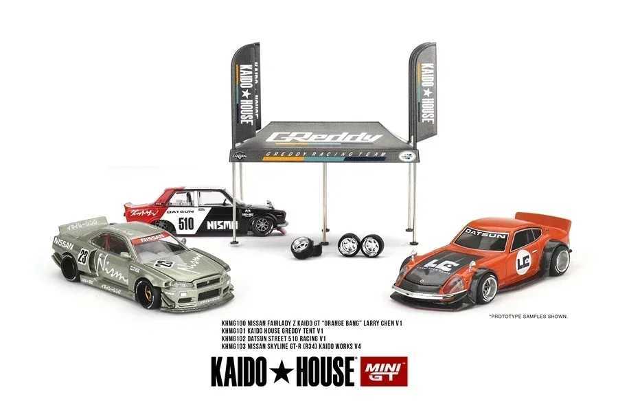 Kaido House + MINIGT 1/64 Nissan Skyline GT-R (R34)(R33) Honda NSX Racing Kaido Works V3 V2 KHMG Cars Alloy Diecast Metal Model X250125