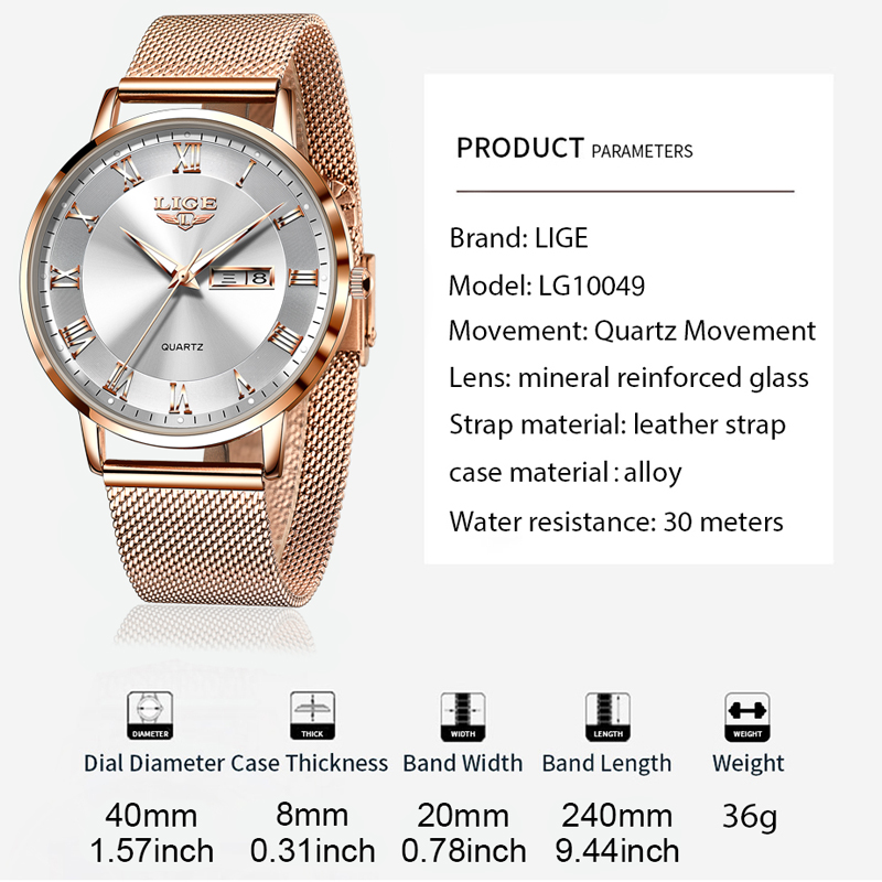 LIGE Men's Business Watch Quartz Watch Multi functional Waterproof Night Light Watch Fashion Dual Calendar Sports Watch