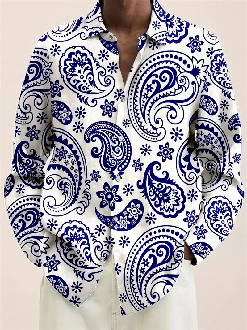 Paisley Graphic Men Shirt 3D Print Floral Shirt Men Women Autumn Long Sleeved Blouse Lapel Button Unisex Oversize Street Tops 250122