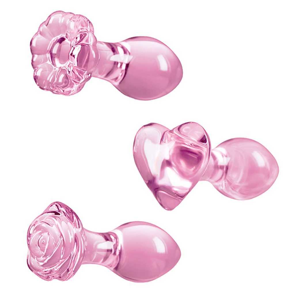 Small Pink Glass Butt Plug Crystal Huge Ball Anal Beads Fake Penis Heart Rose Glass Anus Dildo Set Adult Masturbation ToyXJ250121