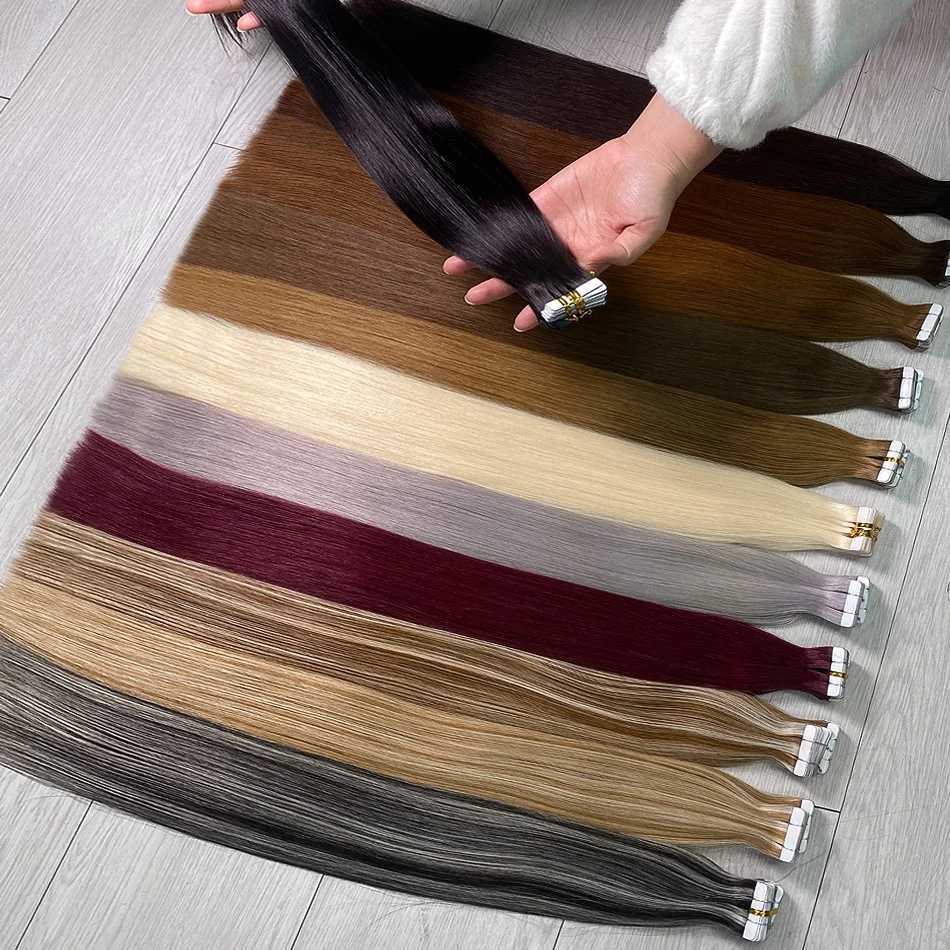 Adhesive tape for hair extension straight hair 40 pieces/pack European Remy straight invisible tape adhesive hair extension W250113