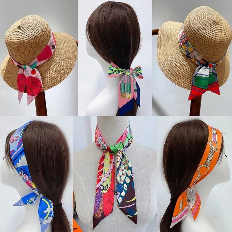 Horse Pattern New Arrival Print La Silk Feeling Riband Scarves Bags Scarf Small Ribbon Hair Band Bandeaus Clothing Match W250118