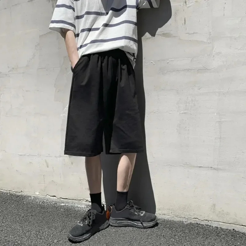 Men Baggy Sweatpants Shorts Straight Wide Casual Elastic Waist Black Gray Jogging Male Knee Length Short Pants 250117