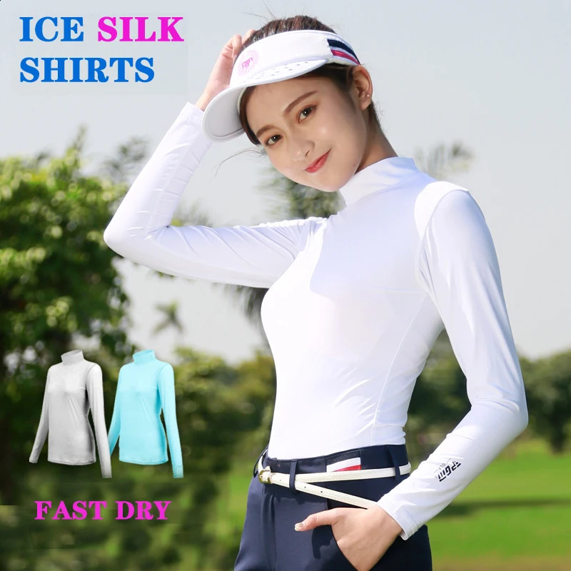 Golf Shirts for Women Summer Sun Protection Shirts Anti-UV Tops Ladies Slim Ice Silk Long Sleeve Cooling T-Shirts 250114