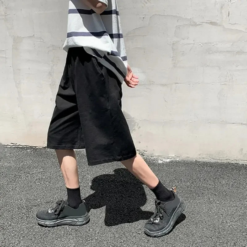 Men Baggy Sweatpants Shorts Straight Wide Casual Elastic Waist Black Gray Jogging Male Knee Length Short Pants 250117