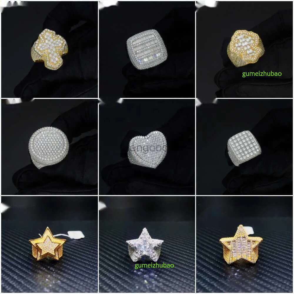 Fine jewelry iced out hip hop cuban gold plated sterg sier vvs moissanite dia ring for men
