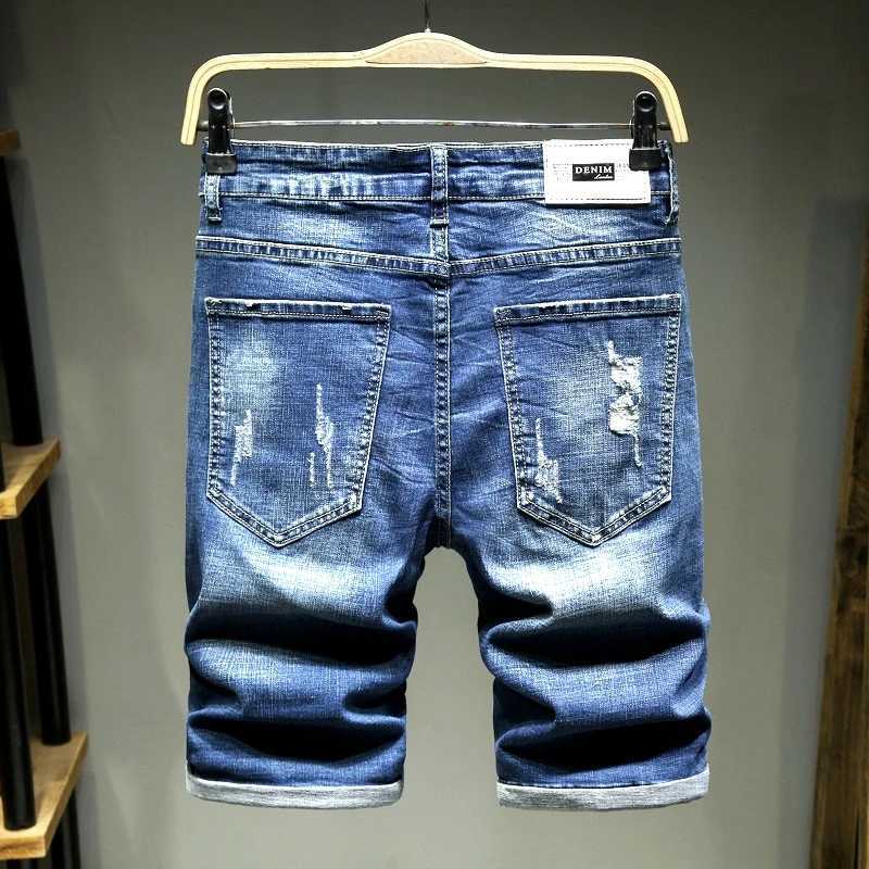 2025 New Blue Hole Denim Shorts Mens Summer Casual Jeans Shorts Large Size 28-36 38 40 W250319