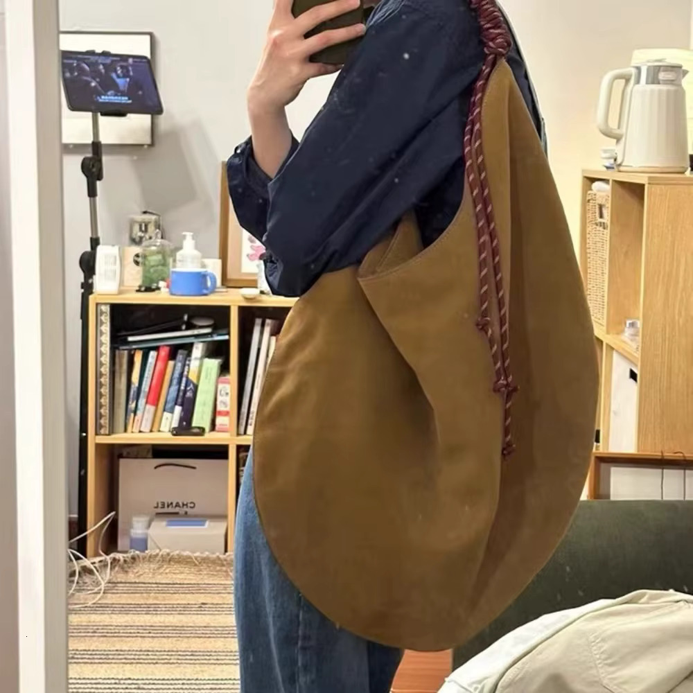 Half Moon Hobo Tote Bags for Faux Suede Shoulder Bag Rope Handle Women Designer Handbags 2025 New Large Shopper