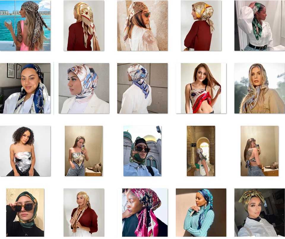 90*90cm Silk Scarf Scarftop Hears Women Seasons Hair Scarve Hijab Foulard Iuxe Bandana Femme Headscarf W250118